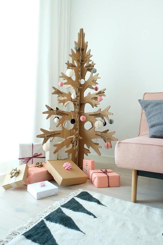 Brown Cardboard Laser-cut Modern Cut-out Christmas Tree dwellingdecor