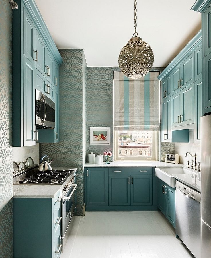Sky blue Small Kitchen Design Dwellingdecor