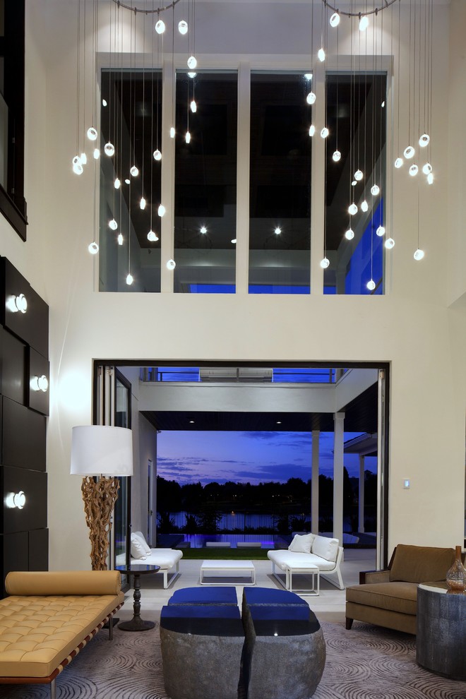 lighting-for-high-ceilings-Living-Room-Modern-with-area-rug-art-work