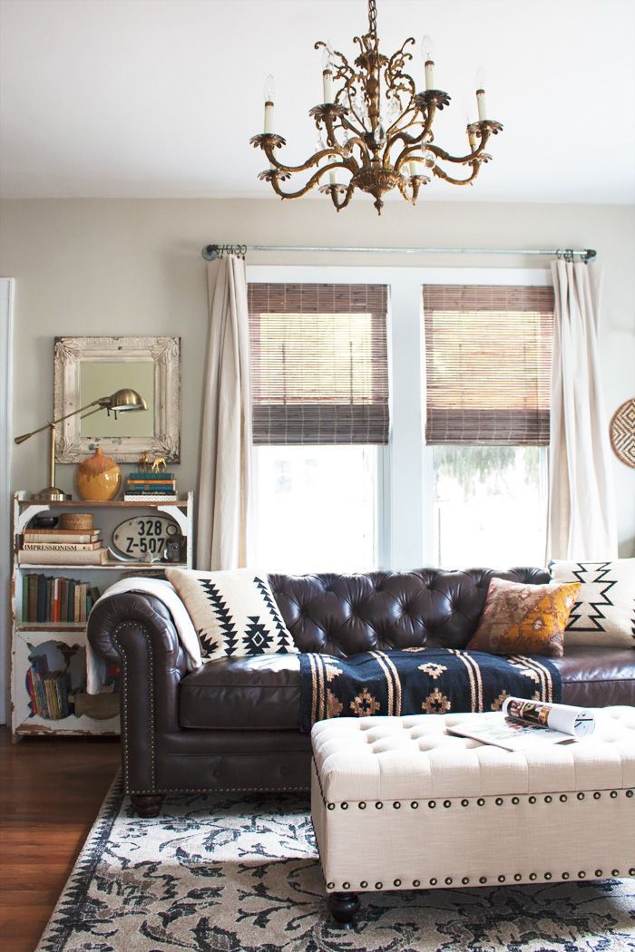 living room redo with tufted sofa