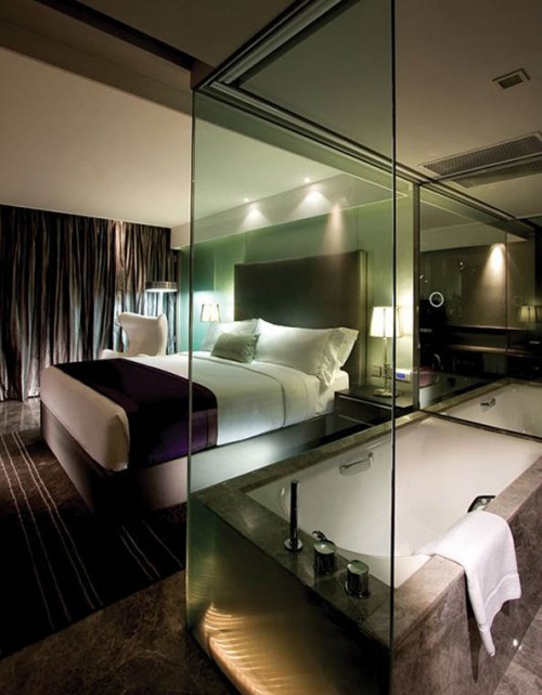Impressive Hotel Style Bedroom Combined With A Bathroom