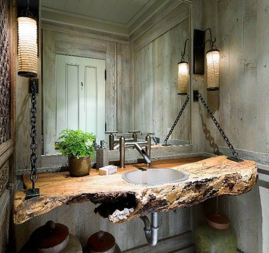Unique bath vanity, rough cut timber counter top