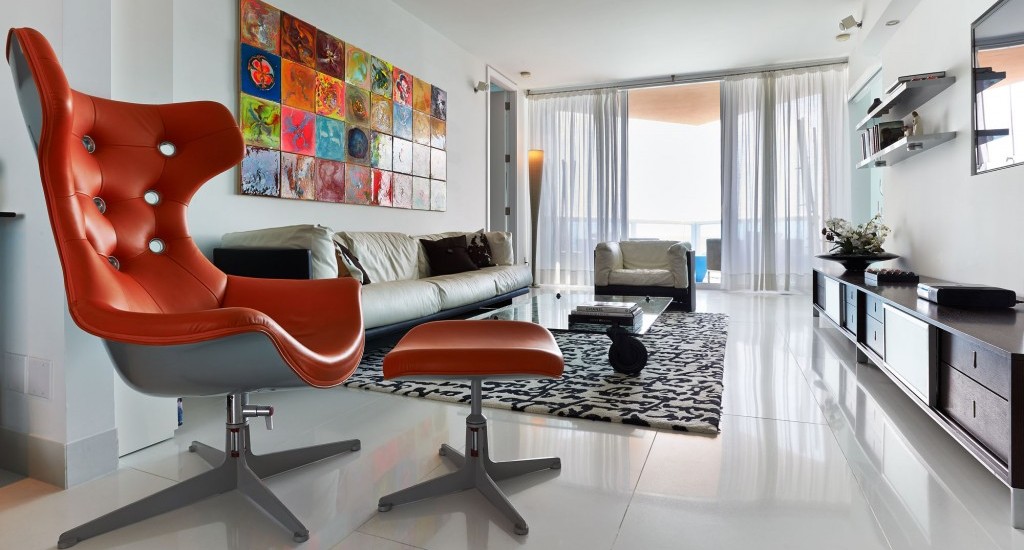Sleek and modern living room area with neat granite floor