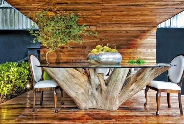 beautiful tree standing dining table with awesome wooden flooring