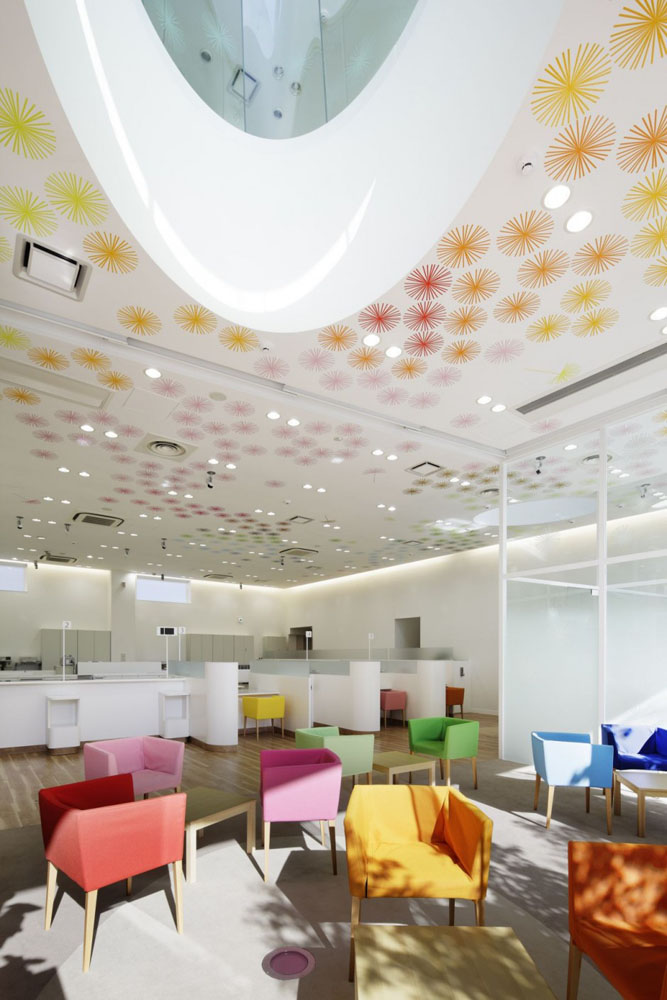 colorful Sugamo Shinkin Bank design interior
