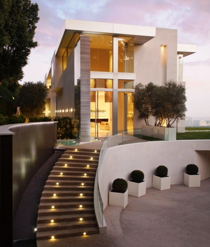 Exterior Design with Modern Outdoor Staircase and Modern Lighting Design Ideas
