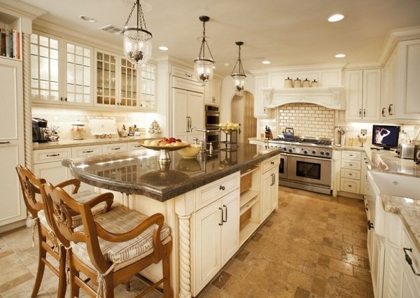 Mediterranean kitchen design ideas tile flooring white kitchen cabinets