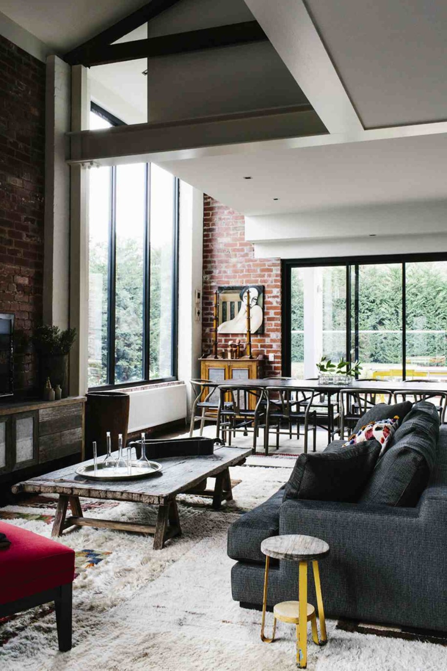 Interior Cozy Living Room In Industrial And Ethnic Loft
