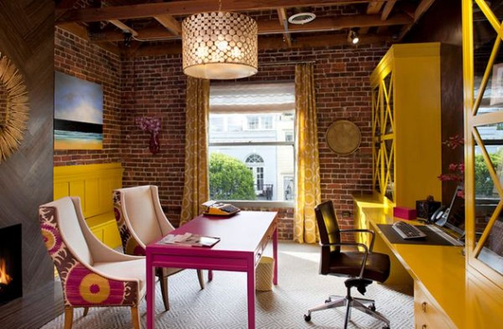 Lively-Eclectic-Home-Office-with-brick-walls