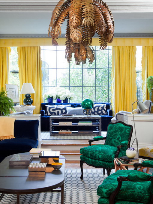 Yellow Curtain in Eclectic Living Room