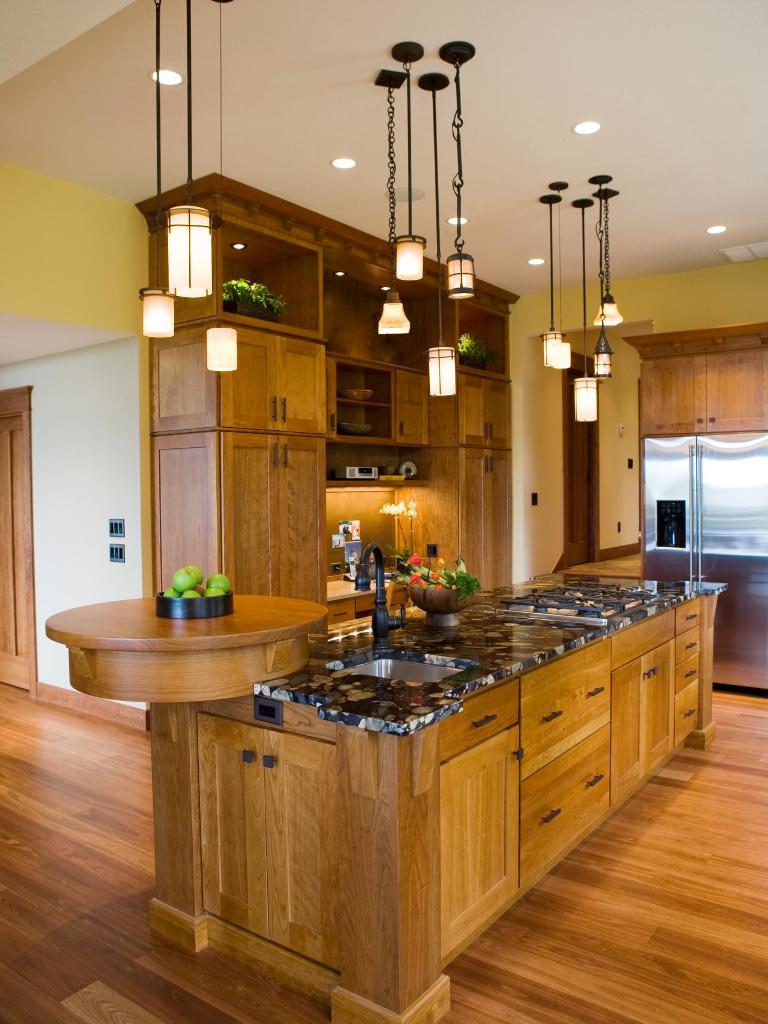 Gourmet Craftsman Kitchen With Multiple Pendant Lights