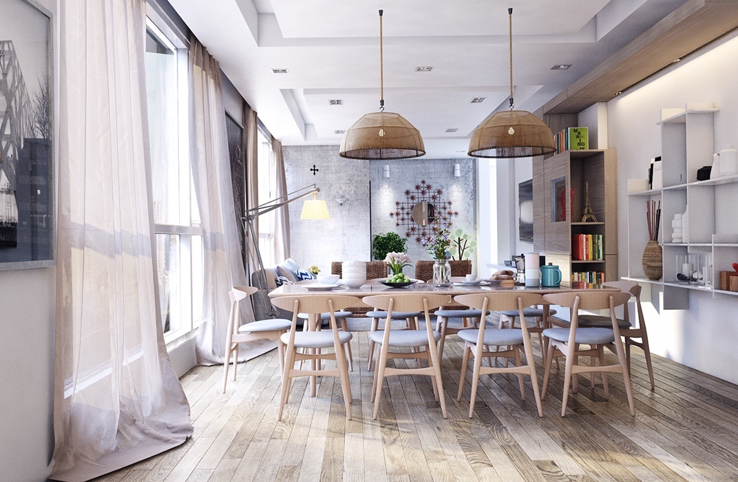 Rustic-dining-room-Wood-laminated-flooring-Modern-dining-set