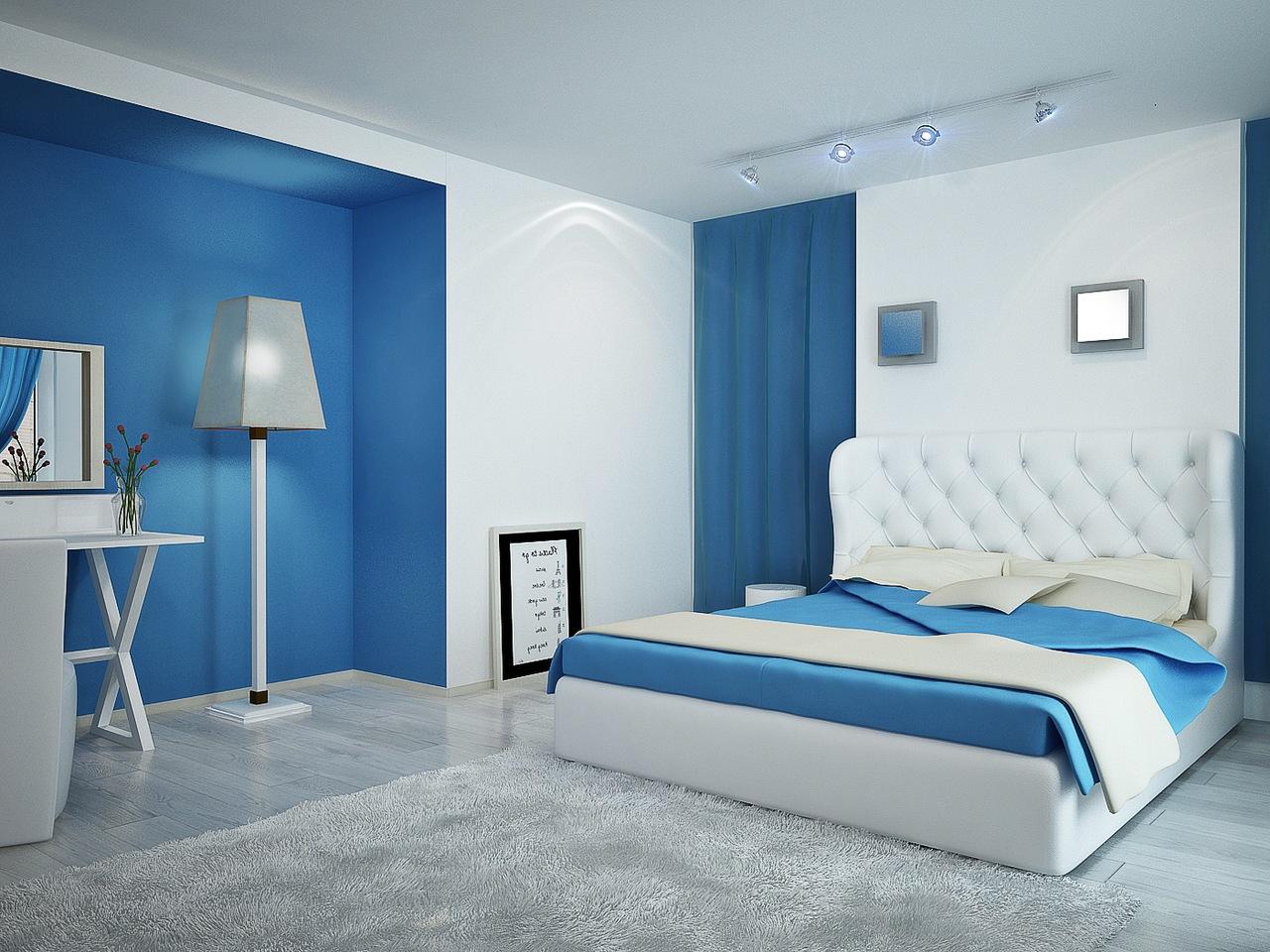 Simple Blue Color Paint Modern Bedroom