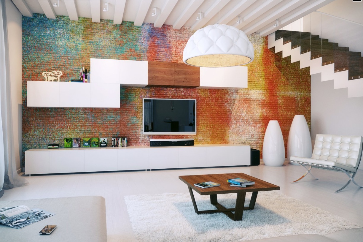 Living Room With Exposed Brick Wall (1)