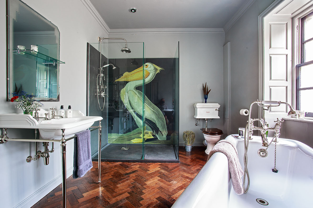 Artistic Bathroom With Beautiful Graphic In Shower Enclosure