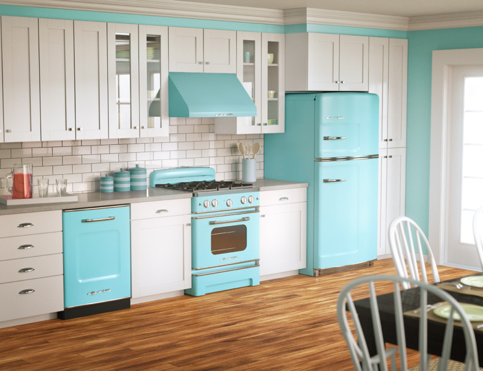 Small Kitchen With Turquoise Cabinet Dwellingdecor