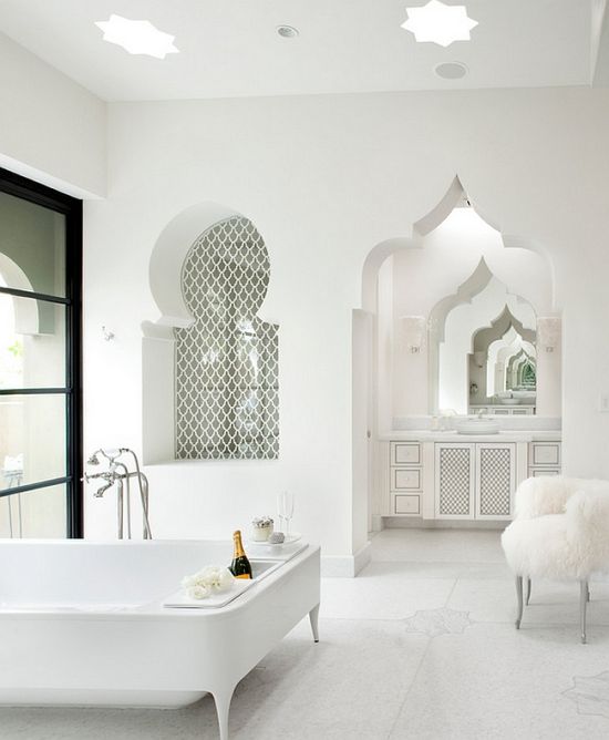 Moroccan Themed White Luxury Master Bathroom