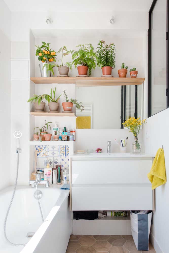 Bath and plants for a warm and cozy bathroom.