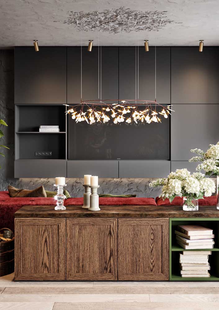 07. Black living room panel: elegant and modern design.