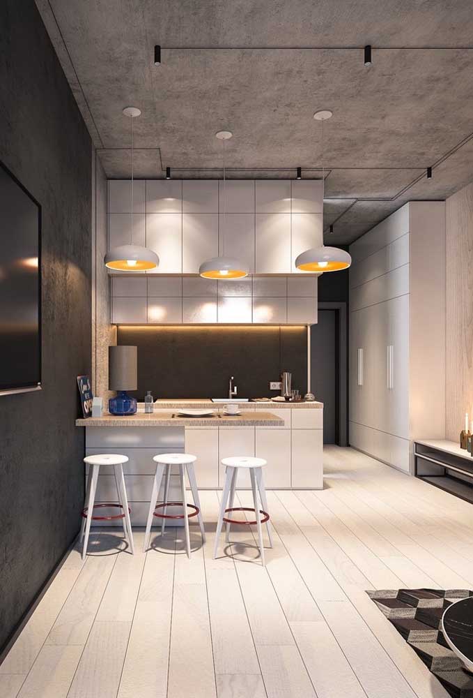 38. Small integrated American kitchen with an industrial-style influence.